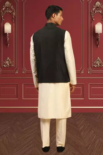 Men's fawn kurta pajama with nehru jacket