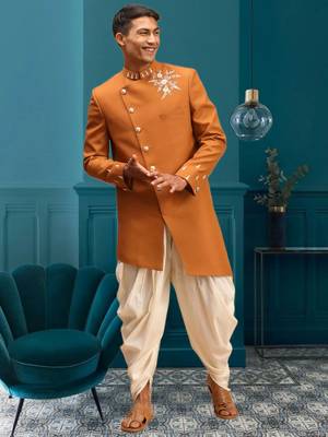 Men's mustard indo western dhoti sherwani 1