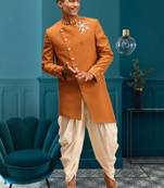 Men's mustard indo western dhoti sherwani