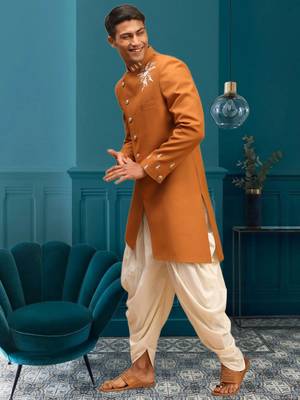 Men's mustard indo western dhoti sherwani 2