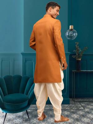 Men's mustard indo western dhoti sherwani 3
