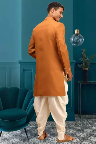 Men's mustard indo western dhoti sherwani