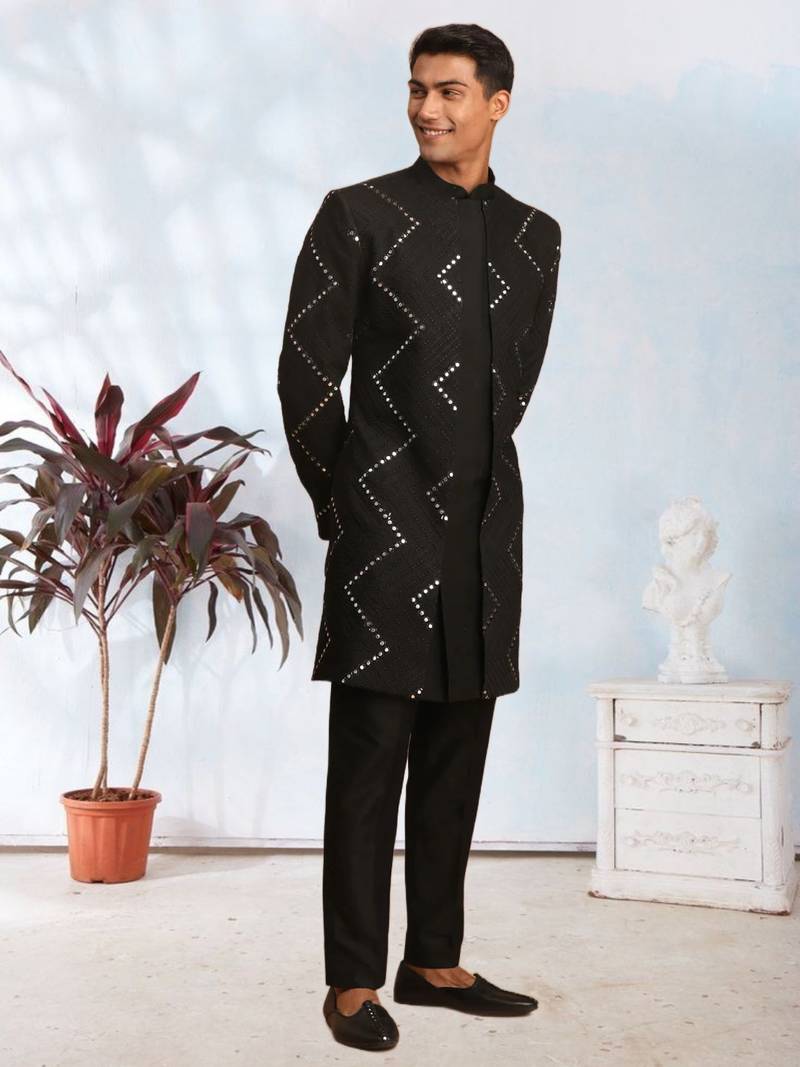 Men's black indo western sherwani