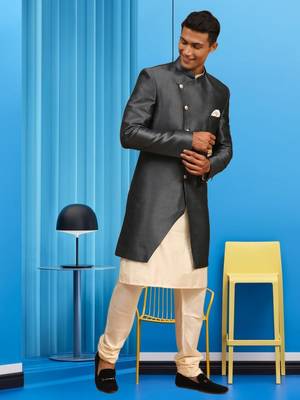 Men's black indo western sherwani 1
