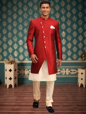 Men's red indo western sherwani 1