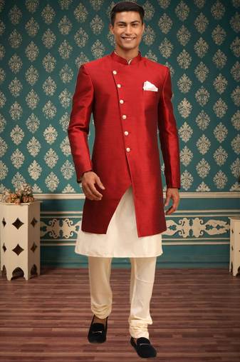Men's red indo western sherwani
