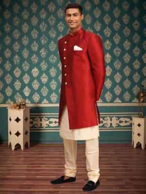 Men's red indo western sherwani 2