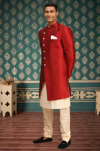Men's red indo western sherwani