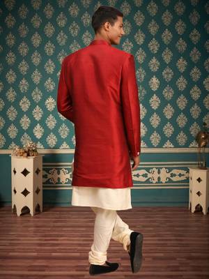 Men's red indo western sherwani 3