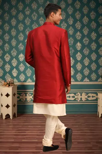 Men's red indo western sherwani