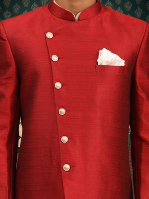 Men's red indo western sherwani 4