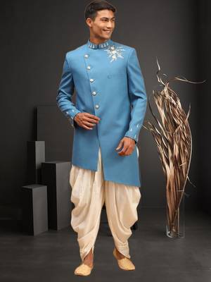 Men's sky blue indo western dhoti sherwani 1