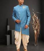 Men's sky blue indo western dhoti sherwani