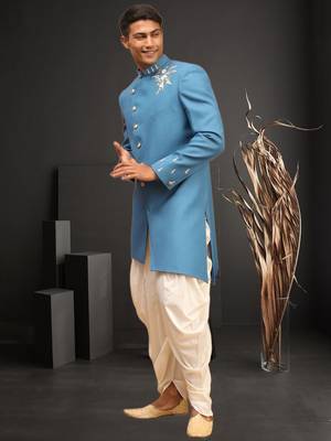 Men's sky blue indo western dhoti sherwani 2