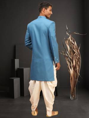 Men's sky blue indo western dhoti sherwani 3