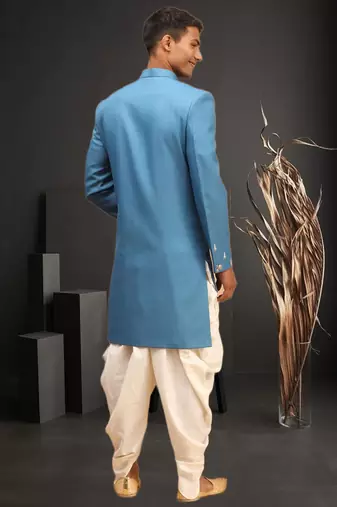 Men's sky blue indo western dhoti sherwani