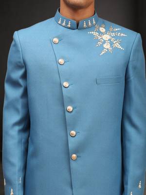 Men's sky blue indo western dhoti sherwani 4