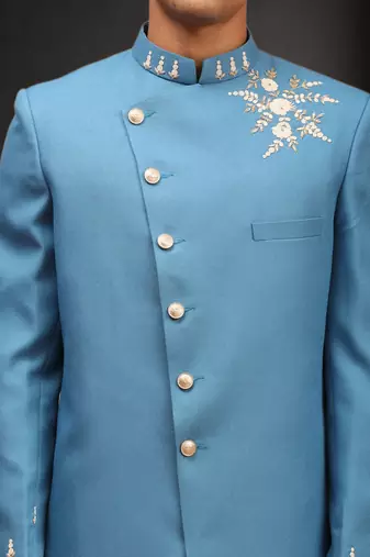 Men's sky blue indo western dhoti sherwani