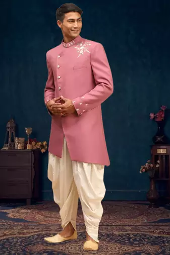 Men's pink indo western dhoti sherwani