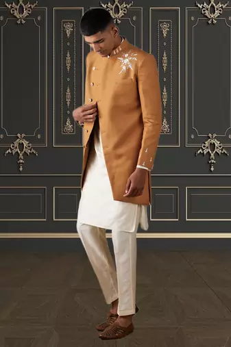 Men's mustard indo western sherwani