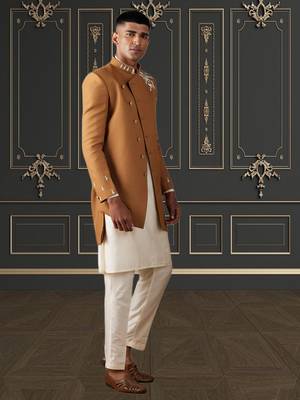 Men's mustard indo western sherwani 3