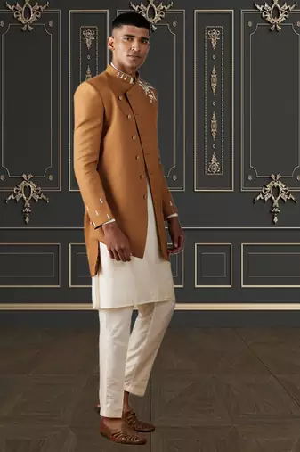 Men's mustard indo western sherwani