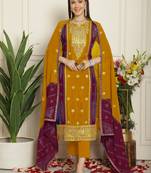 mustard chinon chiffon embroidered dress material