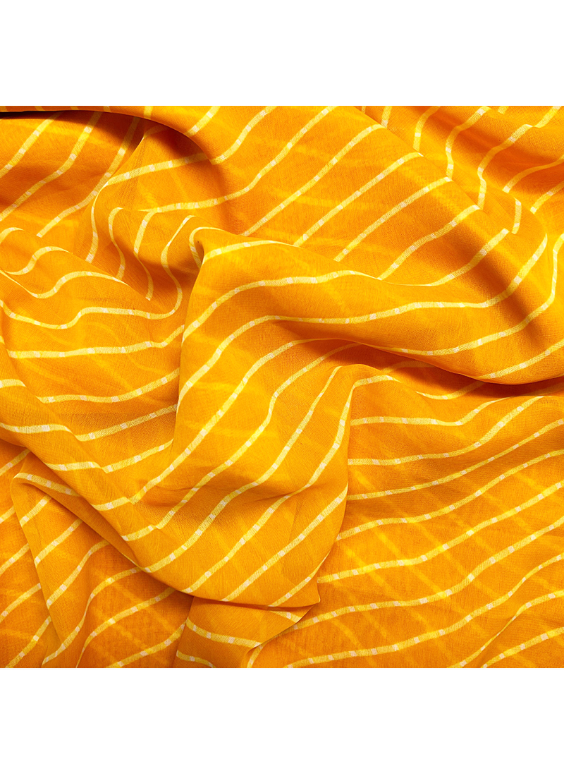 Yellow Stripe Printed Georgette Unstitched Fabric Kurti Material - 2.5 Meter