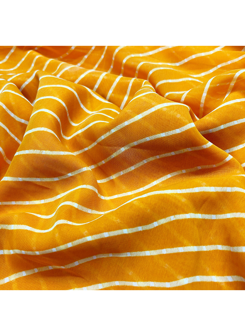Yellow Stripe Printed Georgette Unstitched Fabric Kurti Material - 2.5 Meter