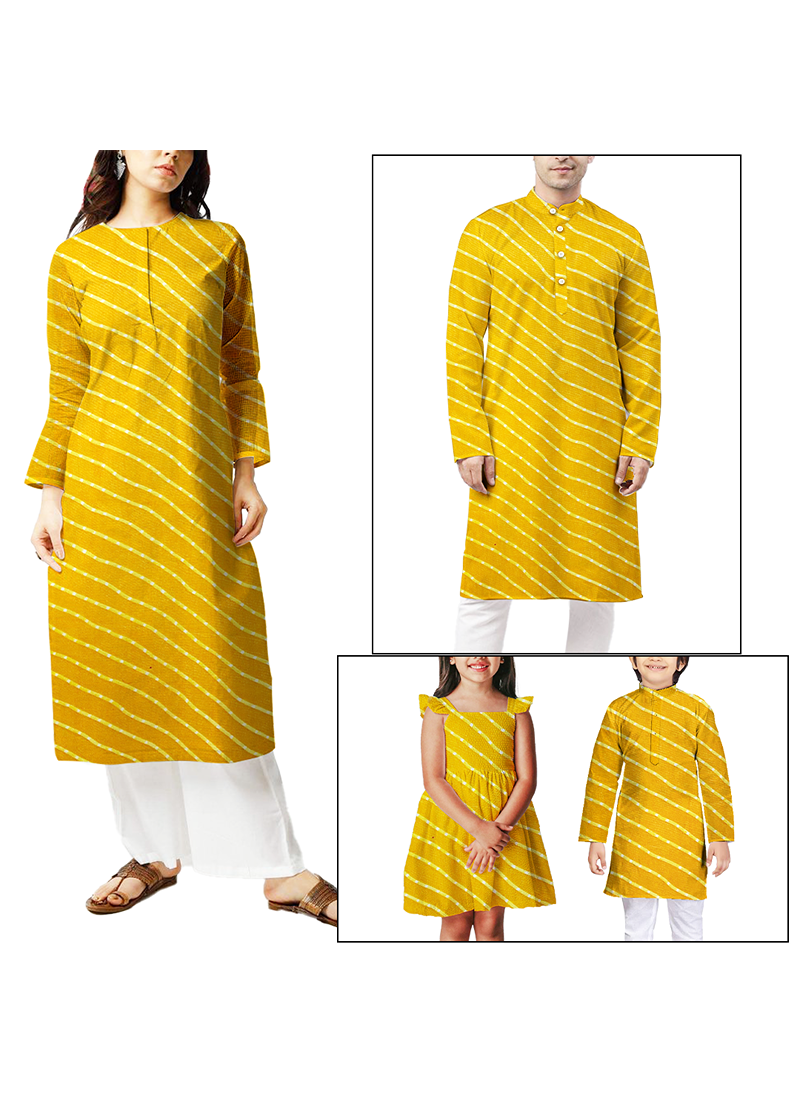 Yellow Stripe Printed Georgette Unstitched Fabric Kurti Material - 2.5 Meter