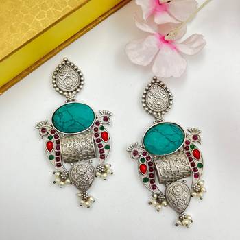 Oxidized silver plated multicolor stone peal dangler earrings 1