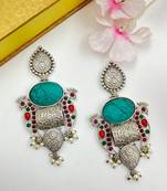 Oxidized silver plated multicolor stone peal dangler earrings