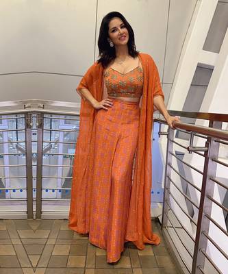Printed 3 Petal Embroidered Blouse With Palazzo Pants And Chitta Mirrorwork Embroidered Jacket 6