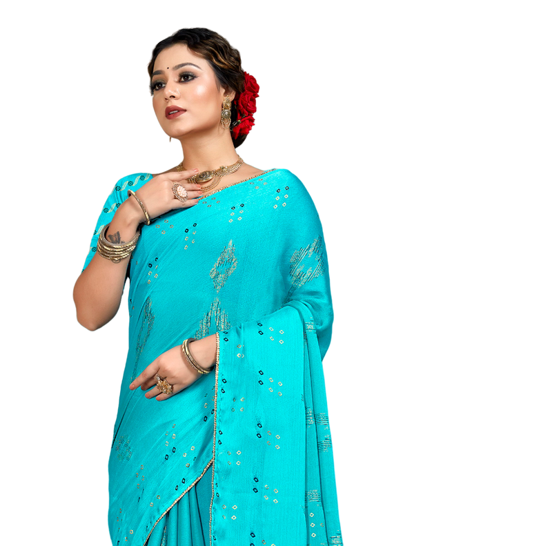 New design fancy stone work chiffon saree