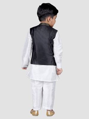 white silk blend printed  waistcoat Kurta Pyjama 2