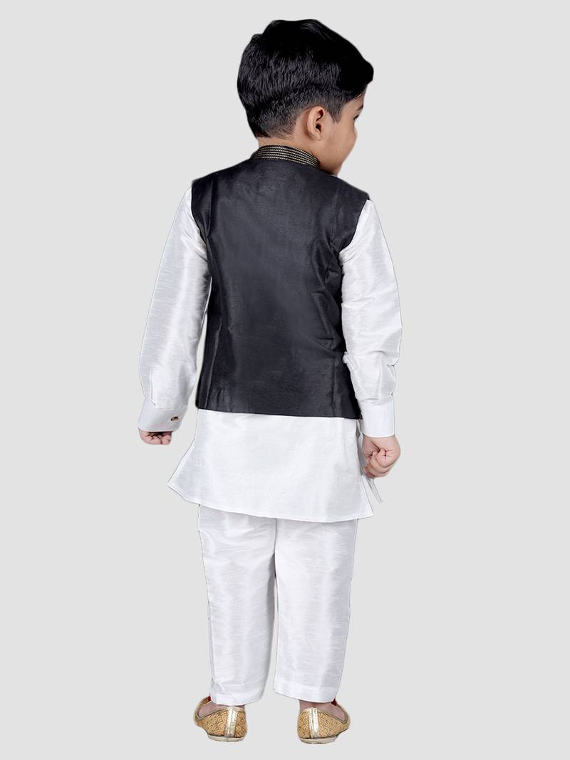 white silk blend printed  waistcoat Kurta Pyjama