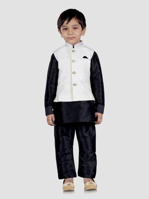 blue silk blend printed  waistcoat Kurta Pyjama 1