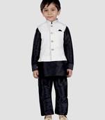 blue silk blend printed  waistcoat Kurta Pyjama