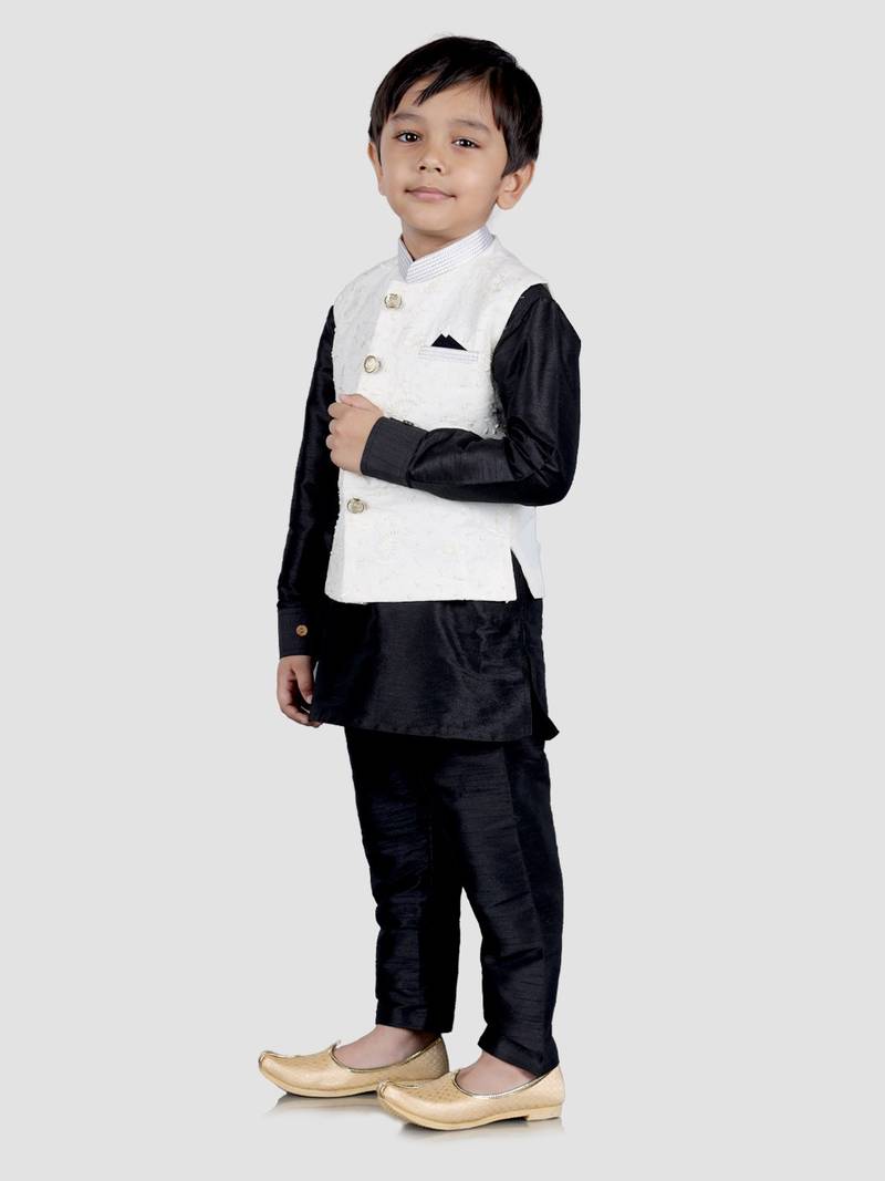 blue silk blend printed  waistcoat Kurta Pyjama