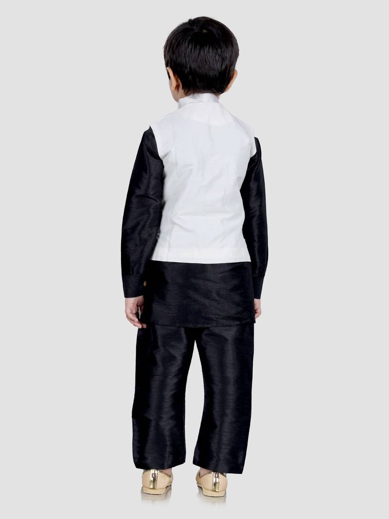 blue silk blend printed  waistcoat Kurta Pyjama