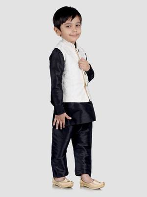 blue silk blend printed  waistcoat Kurta Pyjama 1