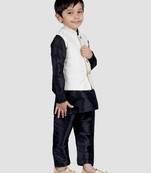 blue silk blend printed  waistcoat Kurta Pyjama