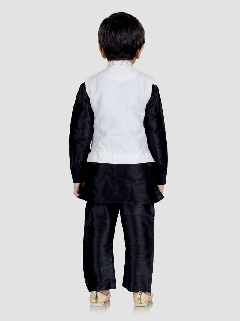 blue silk blend printed  waistcoat Kurta Pyjama