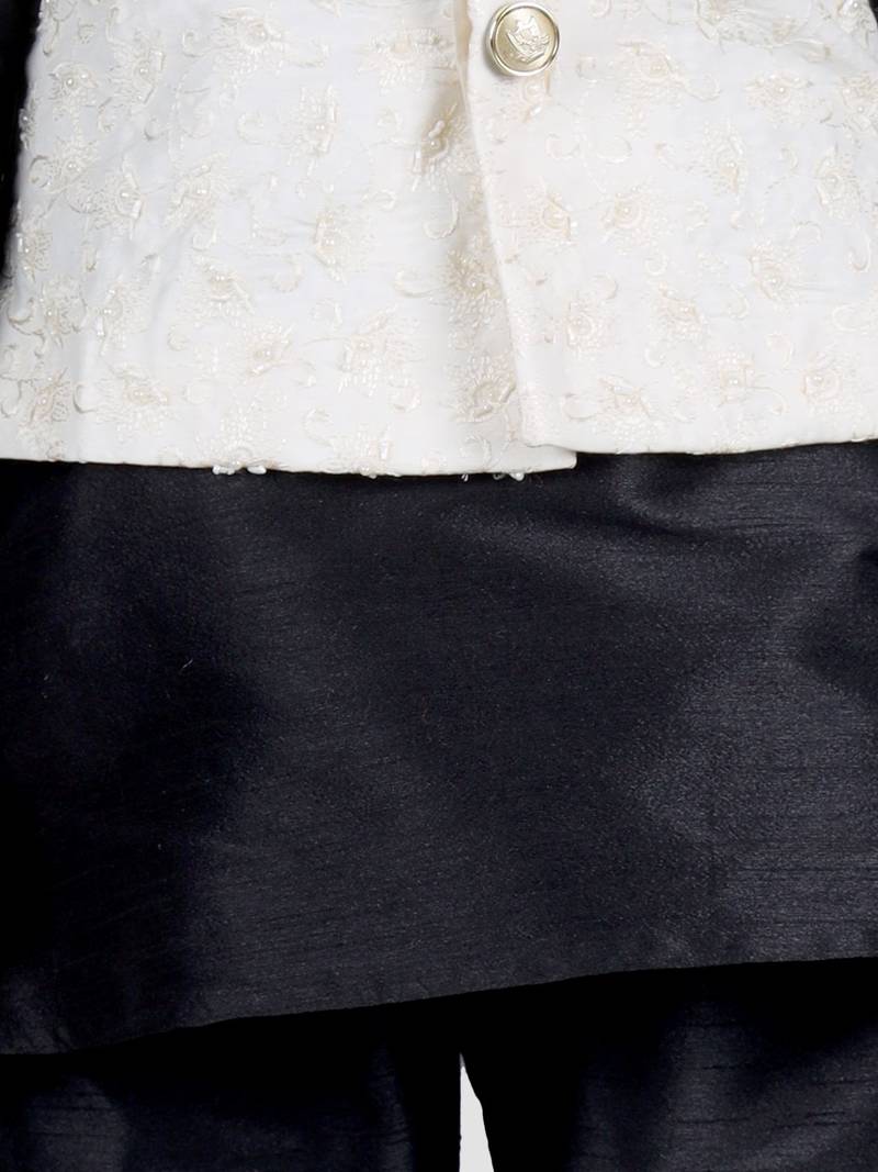 blue silk blend printed  waistcoat Kurta Pyjama