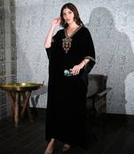 Black Gold Embroidered Silk Velvet Full Length Kaftan