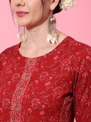 Gulmohar jaipur cotton  length printed semi flared 3/4 sleeve round neck kurta bottom dupatta set 5