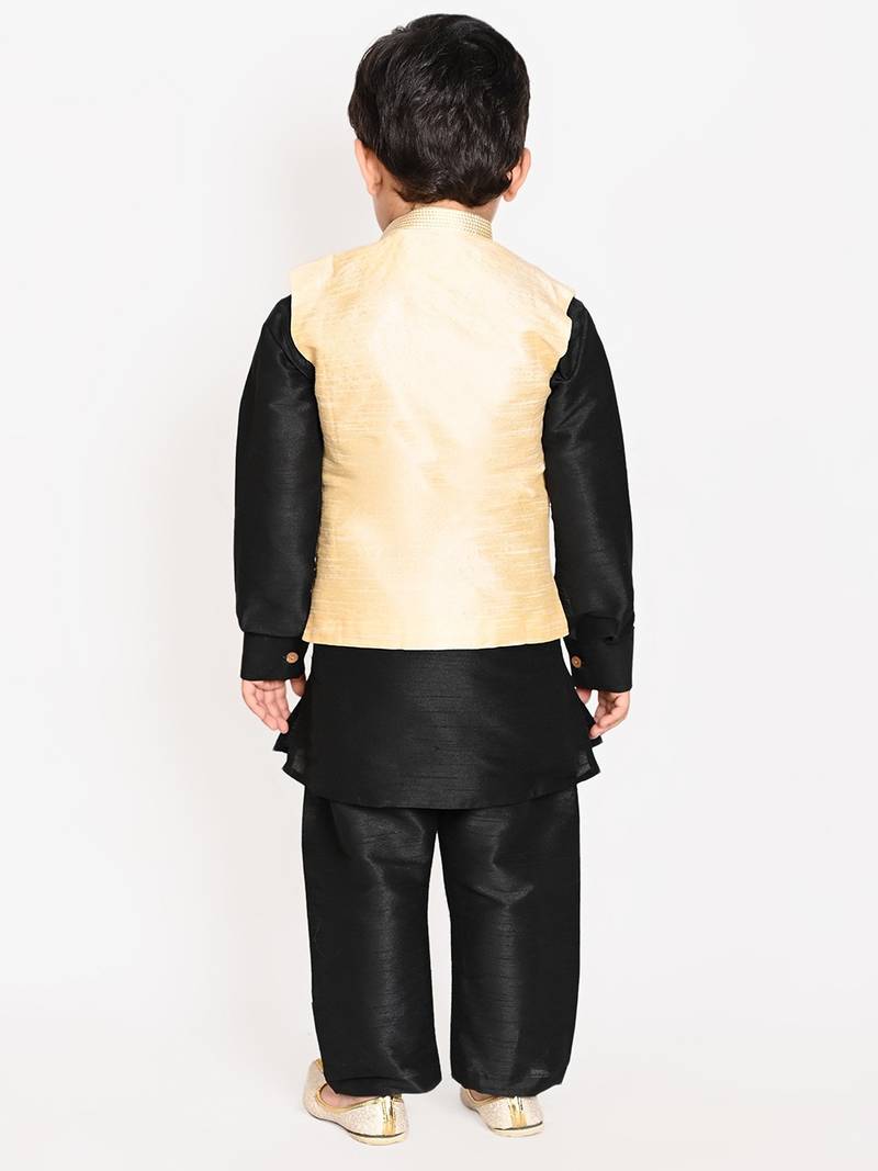 blue silk blend printed  waistcoat Kurta Pyjama