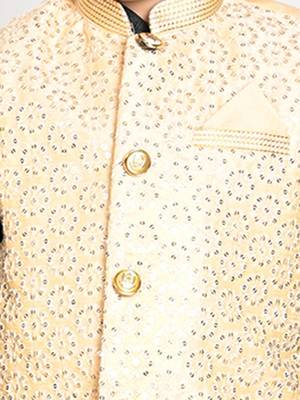 blue silk blend printed  waistcoat Kurta Pyjama 3