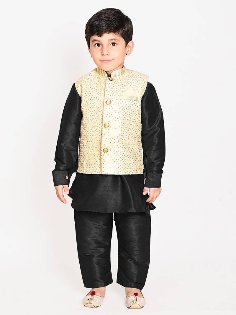 blue silk blend printed  waistcoat Kurta Pyjama