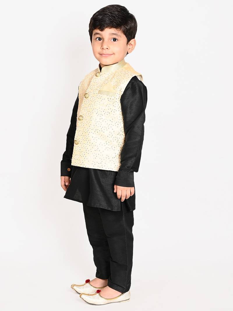 blue silk blend printed  waistcoat Kurta Pyjama